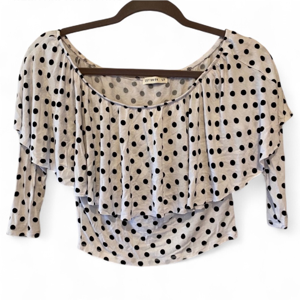 COTTON ON POLKA DOT 3/4 SLEEVE CROP TOP SIZE SMALL CLASSIC RETRO FESTIVAL CASUAL